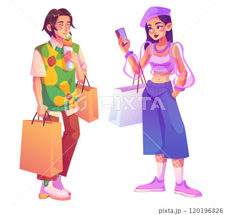 Mall buyer characters with shopping bags. 120196826