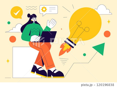 Explore an Innovative and Creative Vector Illustration Featuring a Startup with Software and Web Development, the Power of Innovation and New Ideas Explore an Innovative and Creative Vector Illustration Featuring a Startup with Software and Web Development, the Power of Innovation and New Ideas 120196838