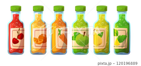 Fruit, berry and vegetable soda in bottle. 120196889