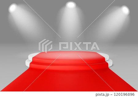 Stair product podium with red carpet and spotlight Stair product podium with red carpet and spotlight 120196896