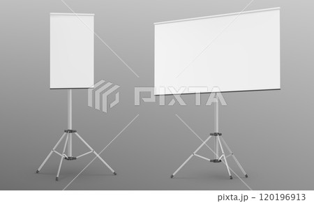 Set of whiteboards on tripod stands 120196913