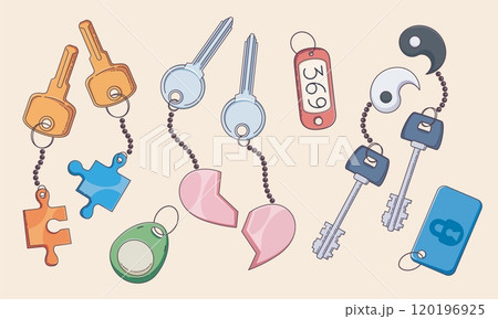 House or car door key on metal ring with keychain House or car door key on metal ring with keychain 120196925
