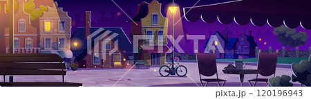 Europe old street in night city vector background 120196943