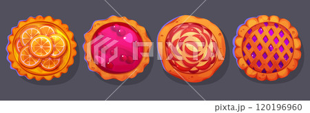 Apple tart cake. Pie top view food illustration 120196960