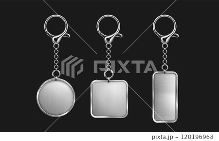 Silver keychain with ring mockup for branding. 120196968