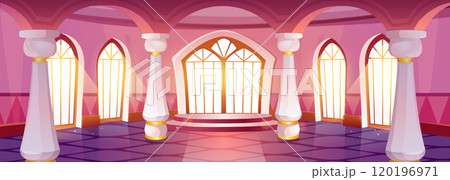 Pink medieval castle baroque ballroom interior 120196971