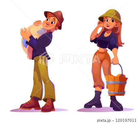 Male and female farmer characters set Male and female farmer characters set 120197011