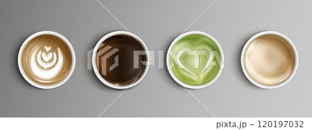 Top view on coffee in plastic or paper cup. Top view on coffee in plastic or paper cup. 120197032