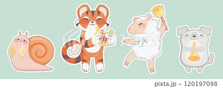 Cute animals playing musical instruments set 120197098