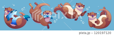 Cute otter character underwater sea illustration 120197120