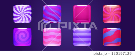 Pink and purple square caramel candies. Pink and purple square caramel candies. 120197129