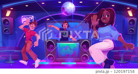 People dancing to dj music in nightclub 120197158