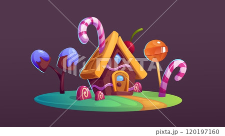 Candy land house. Sweet chocolate cartoon game set 120197160