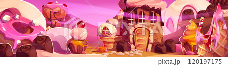 Game candy land scene with royal castle 120197175