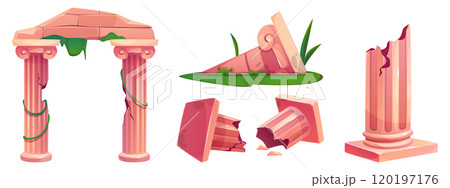 Ancient greek ruin set. Broken roman column vector 120197176