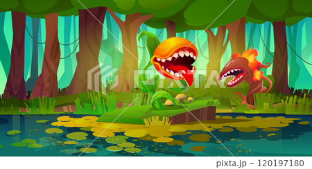 Creepy forest landscape with plant monsters 120197180