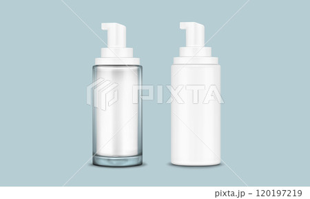 Mockup of cosmetic bottle with pump cap. 120197219