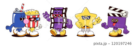 Cinema groovy cartoon characters. 120197246