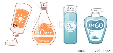 Sunscreen bottles line drawing set 120197282