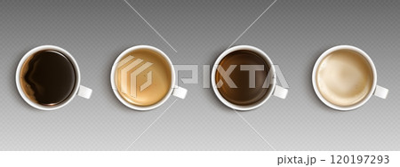 Coffee cup top view. 3d cappuccino mug vector 120197293