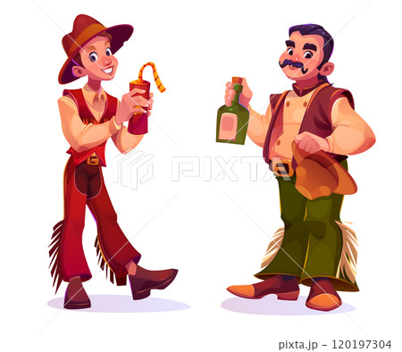 Western cowboy characters in traditional clothes 120197304