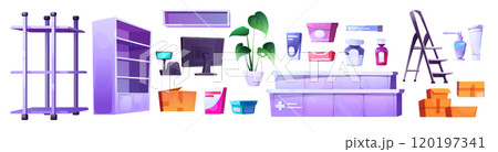 Pharmacy store interior furniture and shelves set Pharmacy store interior furniture and shelves set 120197341