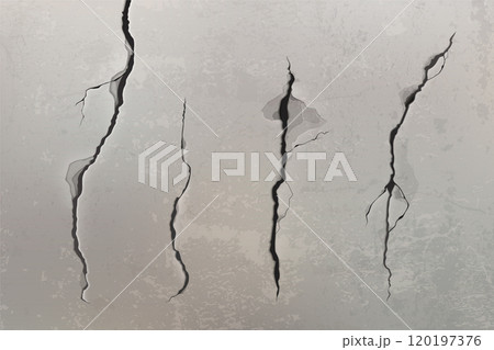 Realistic 3d cracks on grey concrete wall. Realistic 3d cracks on grey concrete wall. 120197376
