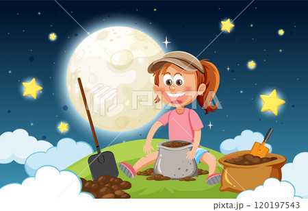 Girl Gardening Under the Moonlight 120197543