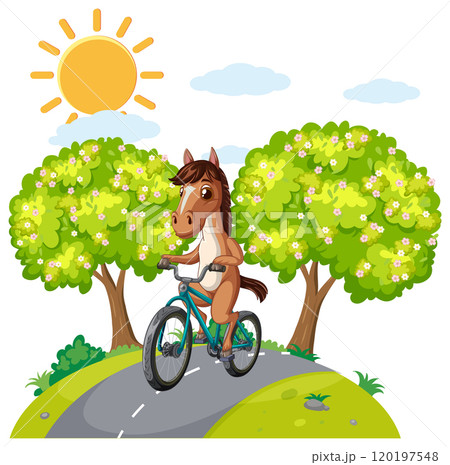 Horse Riding Bicycle in Sunny Park 120197548