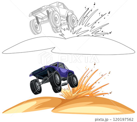 Off-Road Car Jumping Over Hill 120197562