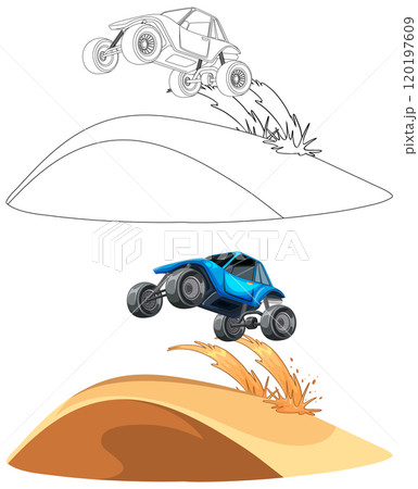 Off-Road Buggy Jumping Over Dune 120197609