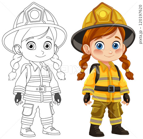 Cute Firefighter Girl Illustration 120197620