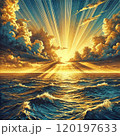 黄金の光が広がる壮大な日の出の海 120197633
