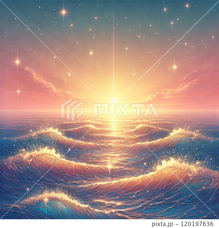 朝陽が輝く魔法の海 120197636