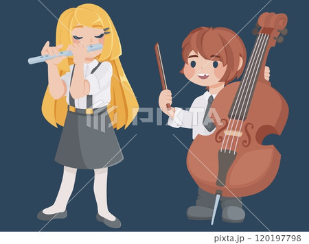 Kids musicians for school band or music classroom. 120197798