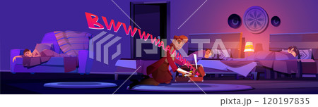 Robbery in room with kid sleep in bed cartoon 120197835