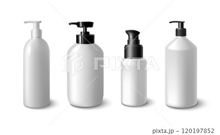 White plastic bottle mockup with pump cap 120197852
