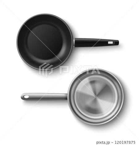 3d realistic stainless kitchen pan with handle 120197875