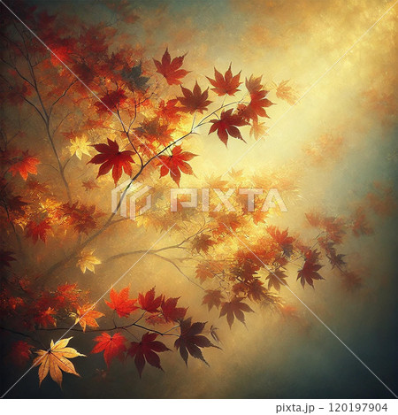 秋の紅葉が輝く幻想的な風景 120197904