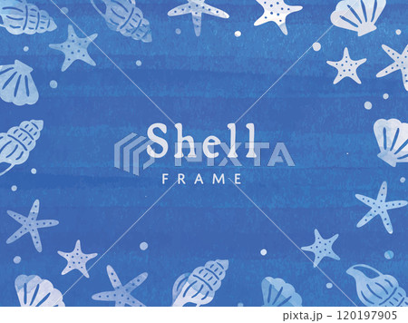 涼しげな青い貝殻のフレーム 120197905