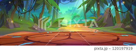 Round stone magic portal or battle arena in forest 120197919