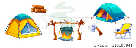 Summer camp design elements set Summer camp design elements set 120197941