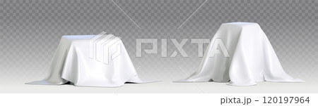 Silk white cloth cover on podium. Box with fabric Silk white cloth cover on podium. Box with fabric 120197964