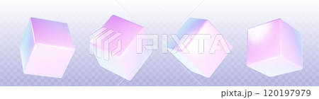 3d holographic cube render. Abstract box shape 120197979