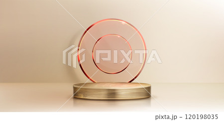 Wood cylinder product podium with glass circle 120198035