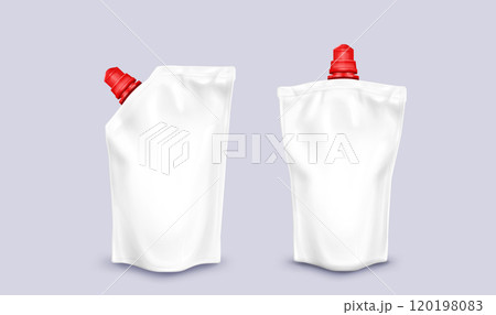 White doypack blank mockup with red cap for sauce 120198083