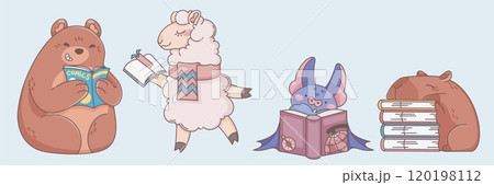 Cute animal character read children book vector 120198112