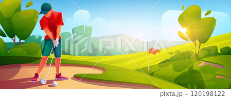 Man golfer on golf course landscape 120198122