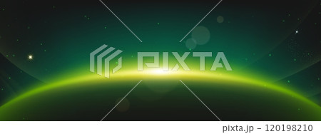 Green planet light glow eclipse in space horizon 120198210