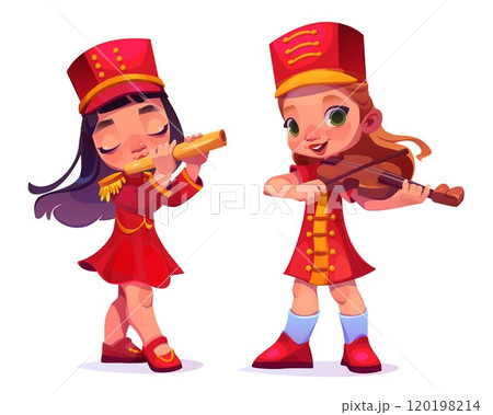 Parade band girls playing flute and violin Parade band girls playing flute and violin 120198214